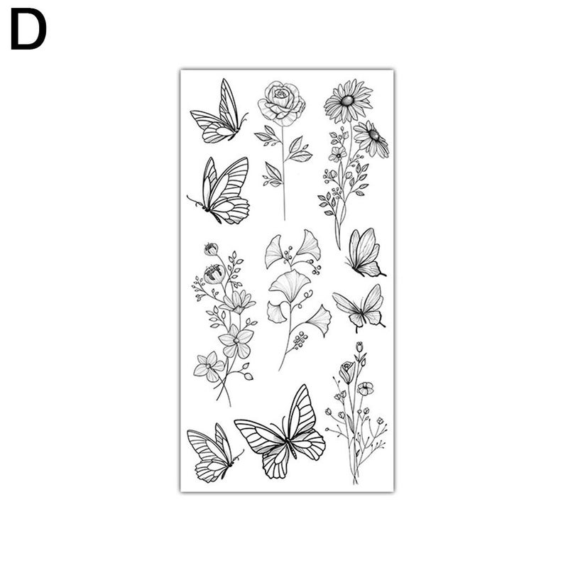 Sketch flower, rose, black and white flower temporary tattoo stickers, 1 piece